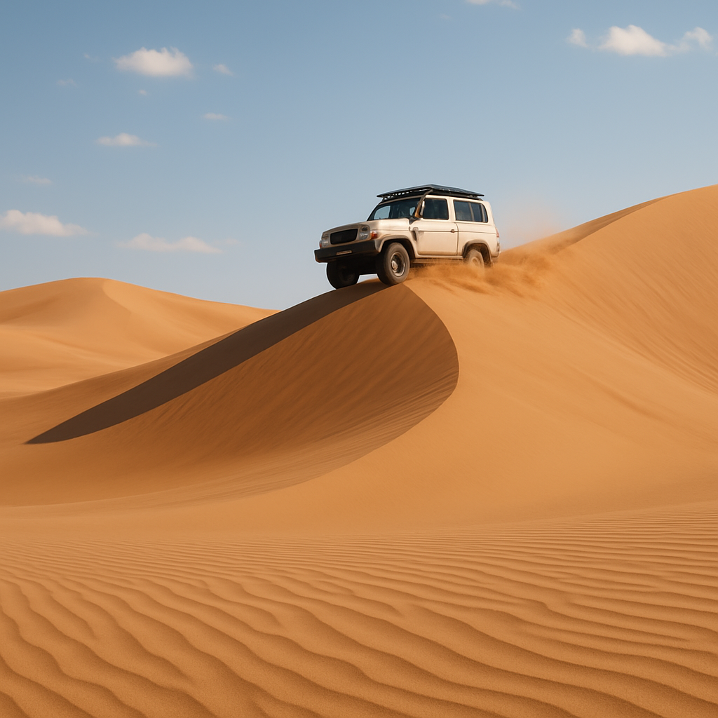 4wd driving over sand dune in distance-1